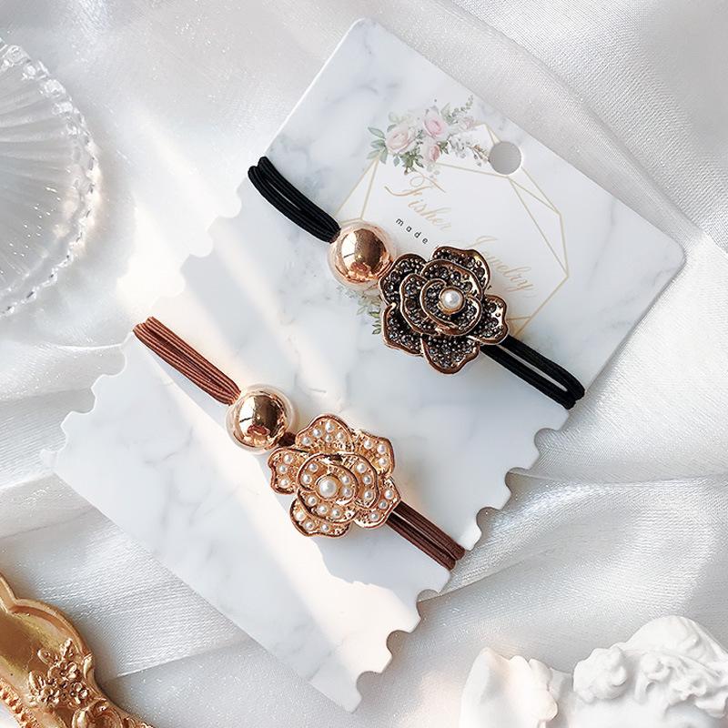 Korean Elegant Rhinestone Flower Scrunchies Women Girls Elastic Hair Rubber Bands Accessories Tie Hair Ring Rope Headwear