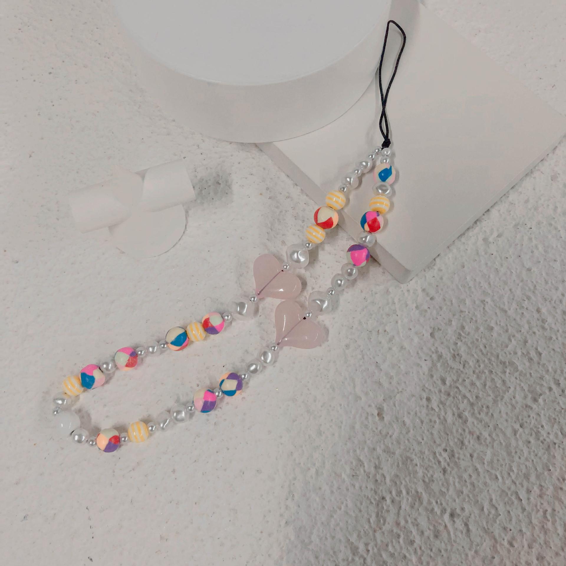 New INS wind jelly love colored beads anti-lost hand carry fashion chain mobile phone chain