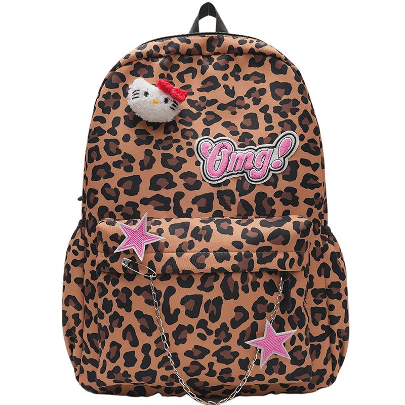 Schoolbag Autumn and Winter New Backpack Cute Versatile Student Schoolbag Japanese Soft Girl Cartoon Backpack Hello Kitty Leopard Print Backpack