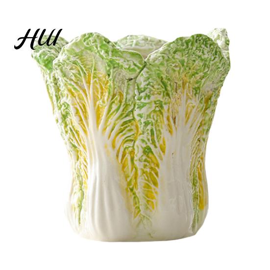 Unique Ceramic Pencil Cup Cabbage Storage Tube Large Opening Makeup Brush Holder Desktop Multi-purpose Container Pen Organizer Multi-Purpose
