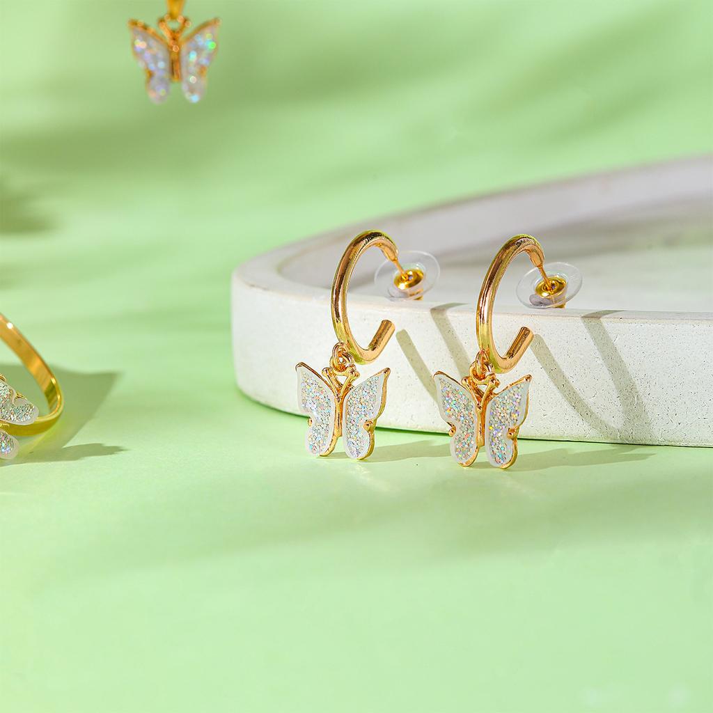 Women Versatile Butterfly 4 Piece Jewelry Set With Earrings Bracelet Necklace And Pendant Fashion Accessories Gift