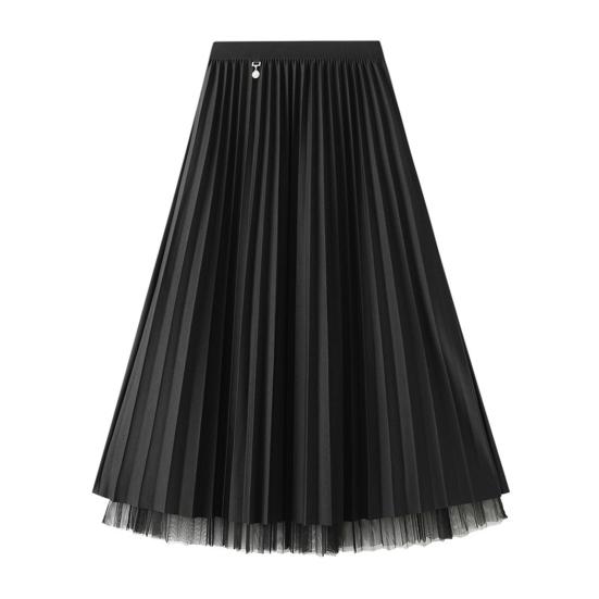 Women Midi Skirt Elastic High Waist A-Line Skirt Solid Color Double Sided Reversible Design Autumn Winter Skirt