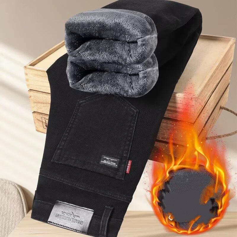 Winter Warm Jeans Men's Slim Straight Elastic Denim Pants Casual Male Clothing Fashion Plush Trousers New Hot Sale Fashion Jeans