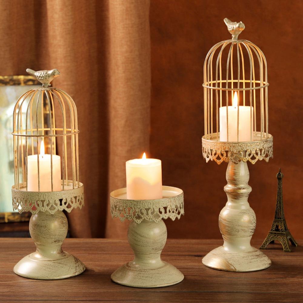 4.13in Birdcage Candle Holder White Retro Iron Candle Stand  Home Tabletop Decor