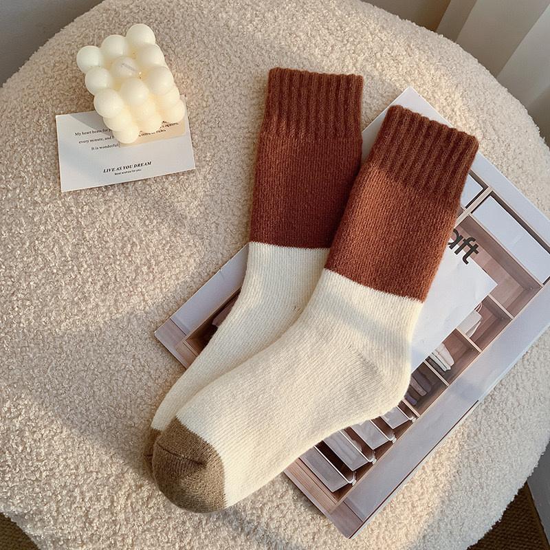 Носки для детей, носки средней длины, осенние и зимние новые стили, утолщенные теплые носки с бархатом и согревающими петлями, женские длинные носки