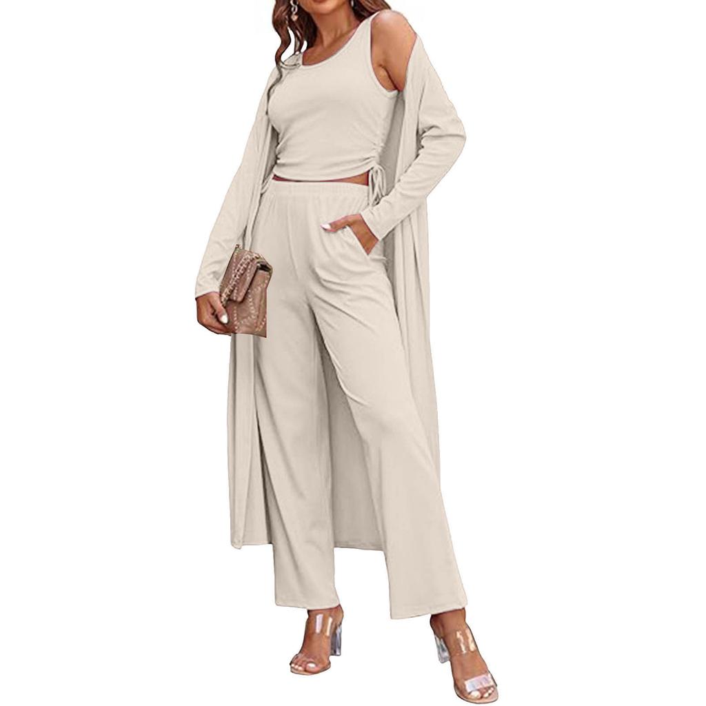 Wide Leg Suit Trousers Women Women Casual Fashion 3 Piece Cardigan Drawstring Vest And Ropa De Mujer Verano 2024 Tendencia