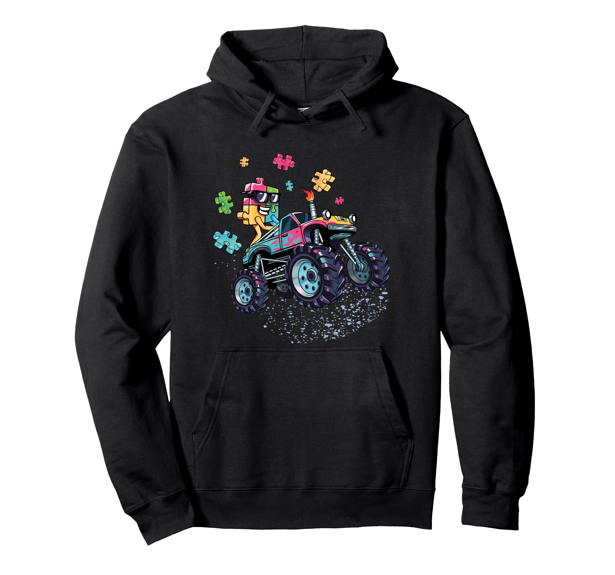 

Monster Truck Autism Awareness Cute Puzzle Piece ASD Boys Hoodie