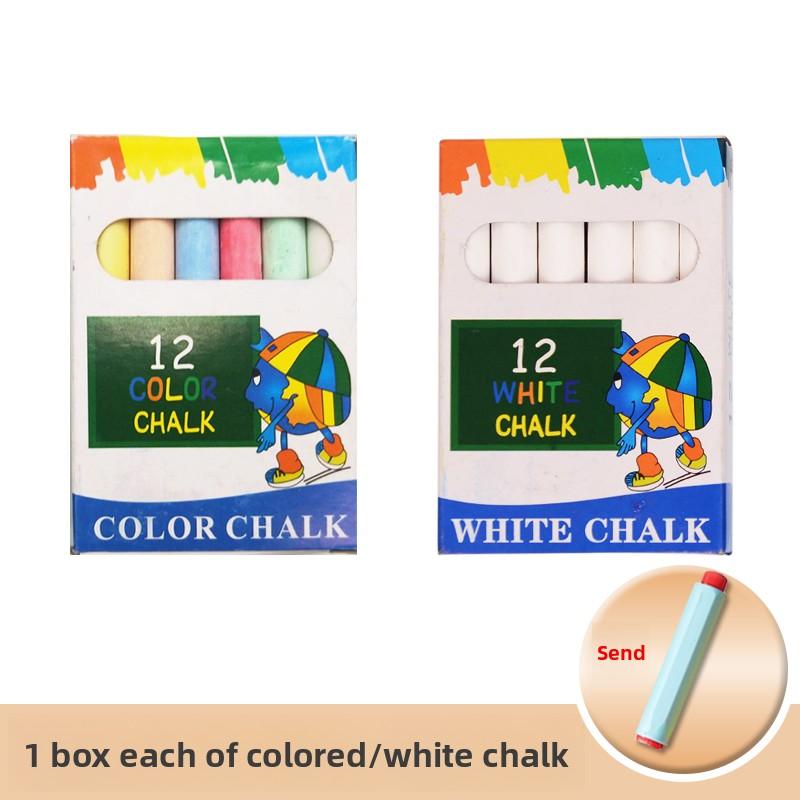 12 PCS Dustless Chalk Colored / White Non-Toxic Dust-Free Vibrant Blackboard Kids Teachers Stationery Office School Supplies
