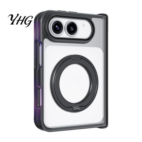Slim Protective Cover for IPhone 2026 Magnetic Foldable Case iPhoneDuo, Full Hinge Protection, Rotating Durable Hard PC Smartphone Kickstand,