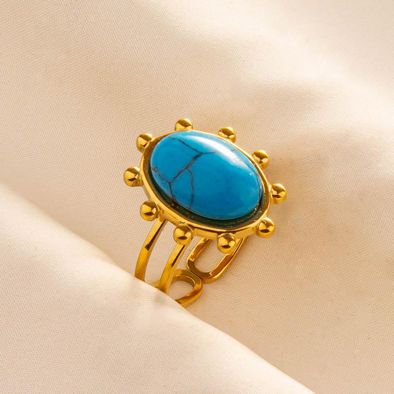 1pcs Blue Stone Ethnic Vintage Open Adjustable Sun Heart Star Stainless Steel Rings For Women Men Accessories Jewelry Bague Gift