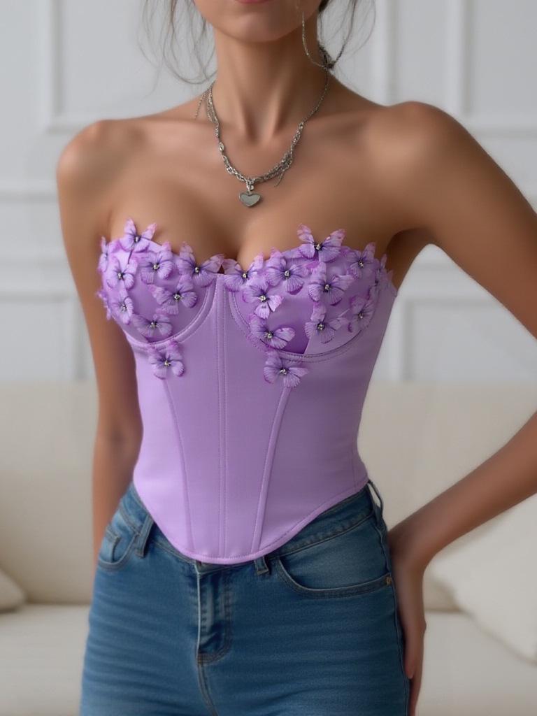 

Diamond Cross Fishbone Satin Corsage Bandeau Top Small рожевий
