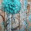 Farmhouse Flower Floral Printed Shower Curtain Rustic Teal Turquoise Dahlia For Bathroom Decor