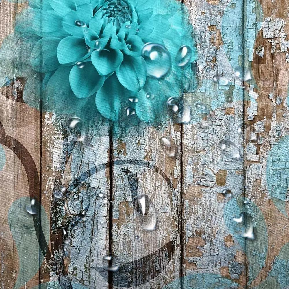 Farmhouse Flower Floral Printed Shower Curtain Rustic Teal Turquoise Dahlia For Bathroom Decor