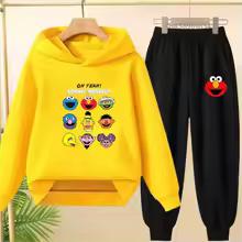 Pink Children Hoodie Black Boys Girls Toddler 3-12 Years Sports Coat Top+Pants Casual Sesame Street ELMO Sweatshirt Set Autumn