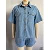 Women's Denim Two-piece Set Loose Casual Short Sleeved Shirt+elastic Waisted Shorts