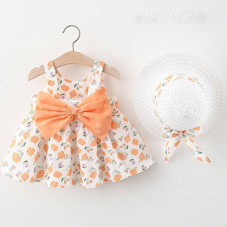 Kinder Kleid Frühling Sommer Schlinge Kinder Kleidung Baby Mädchen Kleidung Druck Ärmelloses A-linie Plissee Blumen Kleid Mädchen