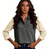 Womens  Corduroy Shirts Casual Loose Long Sleeve Collared Blouses Pocket Tops