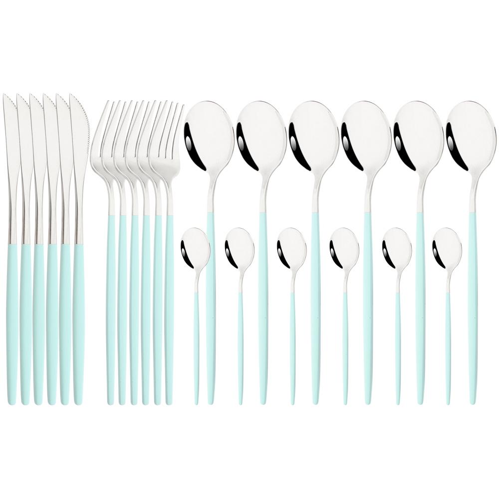 24Pcs Cutlery Stainless Steel Tableware Mirror White Gold Dinnerware Set Western Knife Fork Spoon Flatware Kitchen Silverware