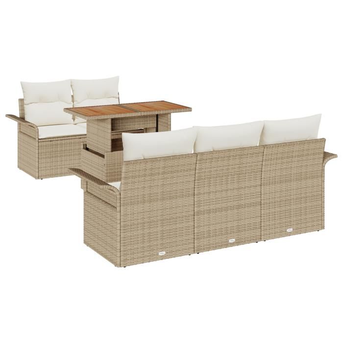 VidaXL Ensemble de canapés de jardin 6 pièces avec coussins Beige Poly Rotin Acacia 3349273