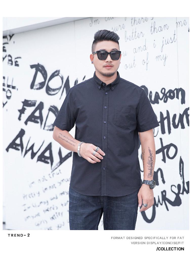 Plus Size Men's Solid Color Oxford Short-Sleeve Shirt - Summer Business Casual.