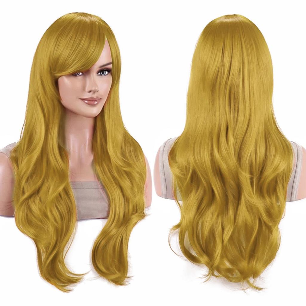 Parrucche Colorate Sintetiche Ondulate per Cosplay Lunghe 70cm con Frangia Parrucca Costume per Donne