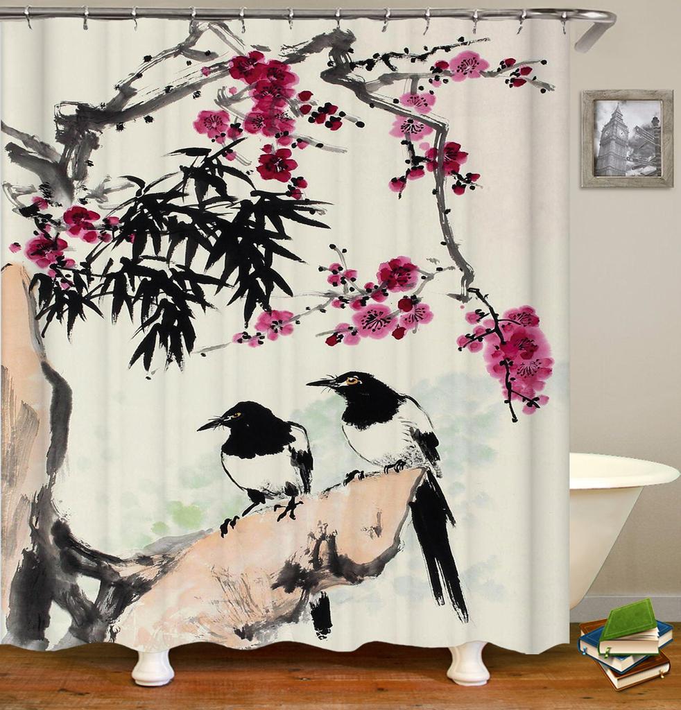 Colorful Tulip Lotus Flowers Trees Shower Curtain Bathroom Curtains Nature Flower Waterproof Polyester Fabric Bathtub Decor