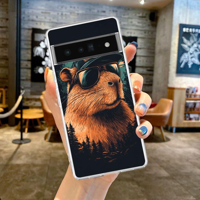 Phone Case Cover for Google Pixel 9 8 7 6 5 4 4XL 7A 6A 5A 4A 3A Pro XL Transparent Soft TPU Shell Cute Cartoon Capybara Pattern
