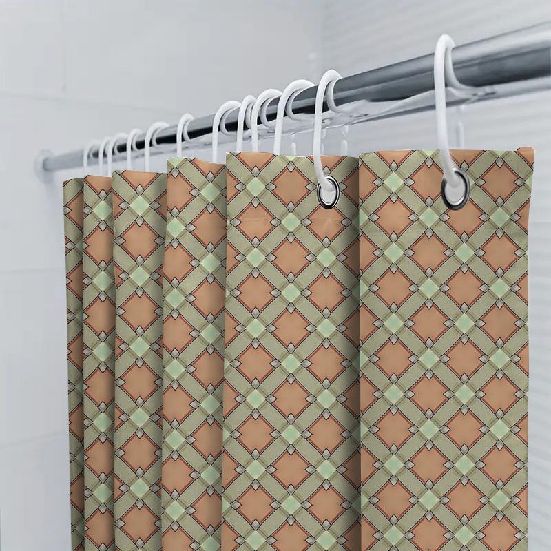 Retro Geometric Shower Curtain Peach Green Classic Bathroom Decor Waterproof Fabric Washable Home Decoration Printing Bath Mats