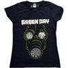 T-shirt Green Day Maschera Verde Logo della Band Ufficiale Donna Vestibilità Skinny Blu Navy M
