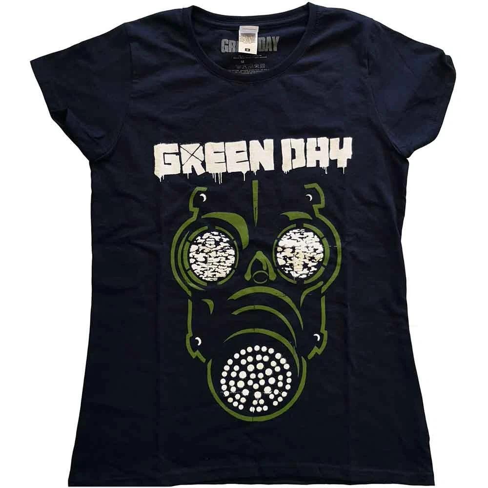 Green Day T Shirt Green Mask Band Logo Official Womens Skinny Fit Navy Blue XL 4XL