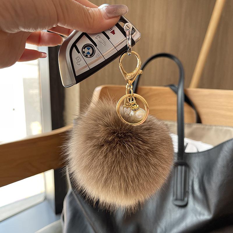 

Меховой помпон из лисы - Креативный плюшевый аксессуар для брелока для ключей от машины и в стиле Ins