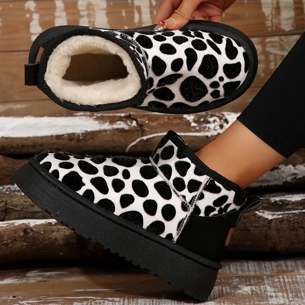 Fashion Women's Ankle Boots Slip-on Thick Plush Snow Boots Outdoor Woman Non Slip Warm Fur Lined Winter Plush Keep Warm Booties