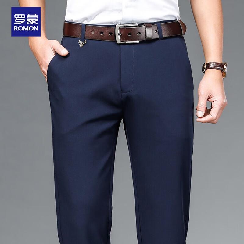 ROMON Men's Elastic Non-Iron Straight Fit Business Casual Pants