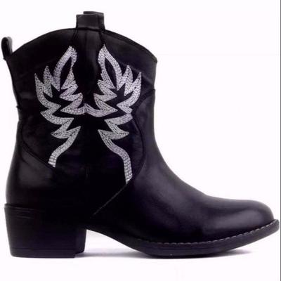 Modă Femei Vintage Tocuri Groase Cizme Cowboy Vestice Tocuri Bloc Piele PU Botine Glezna Femei Toamnă Iarnă Cizme Cavaler Brodate