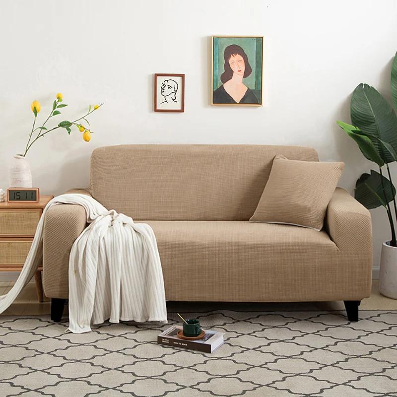 Elastic Jacquard Sofa Cover High Stretch Couch Covers Washable Solid Color Slipcover for Living Room 1/2/3/4/5 Seater