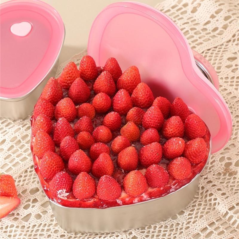 E8Bd Practical Stainless Steels Sweet Holders Unique Heart Cake Bowl With Silicone Lid Unique Dessert Storage Holders
