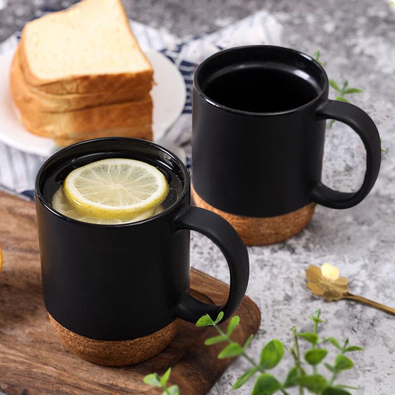 Frosted Ceramic Coffee Mug Cork Bottom Lead Free 400ml Milk Water Cup for Travel Hiking Outdoor Activity