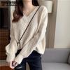 WTEMPO V-neck Cropped Pullover Sweater Women Simple Twist Sweaters For Women Solid Color Basic Long Sleeve Autumn Clothes