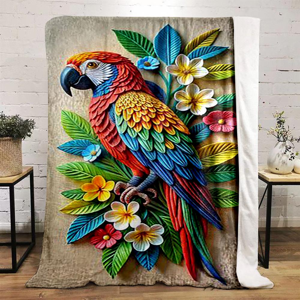 Colorful Parrot and Tropical Flowers Flannel blanket for bedroom living room sofa and nap