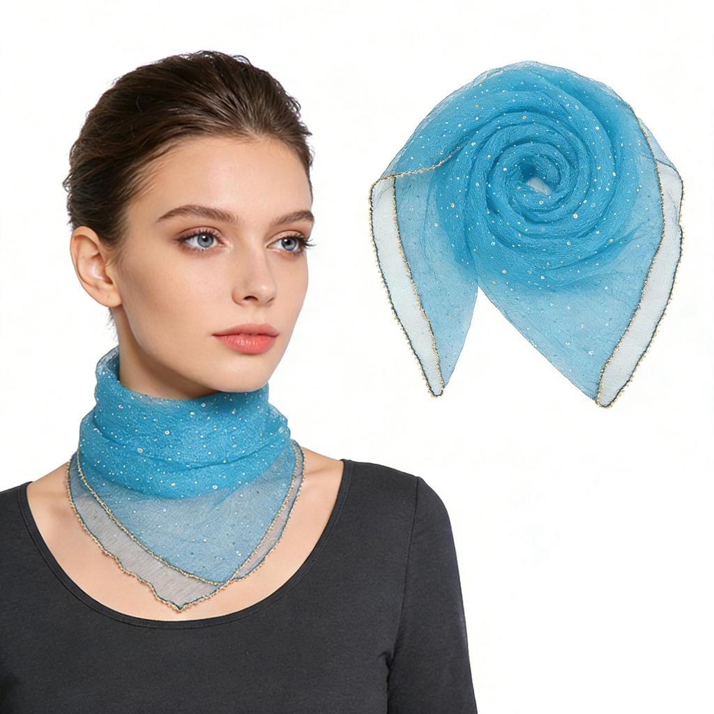 80cm Glitter Rhinestone Square Scarf, Sparkly Mesh Head Wrap for Women