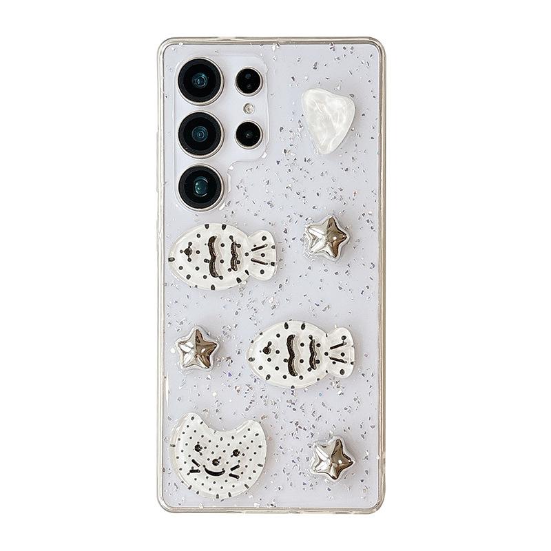 Wind Applicable Samsung S25Ultra Mobile Phone Case Cat Fish S24Plus Three-Dimensional Star A55 Glitter 23