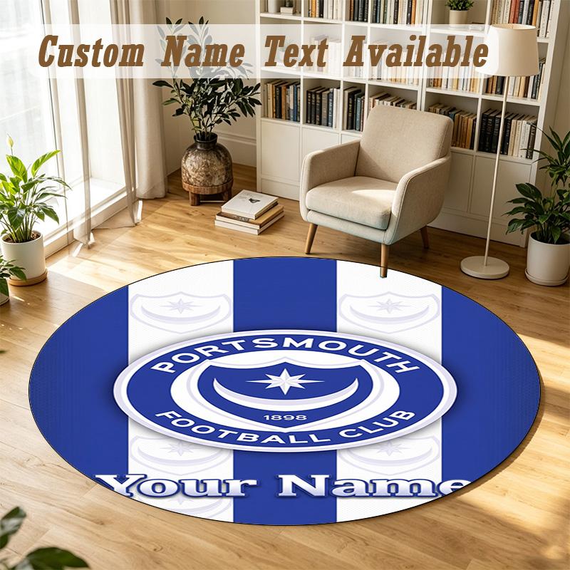 Round Rug Custom NamePortsmouth FC Pattern Non Slip Carpet Home Floor Decor