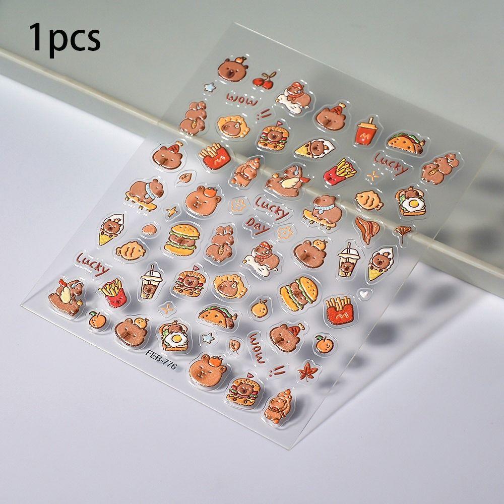 1/10pcs Cute Cartoon Cup Stickers Brown Capibala Capybara Stickers High Quality 3D Manicure Decals
