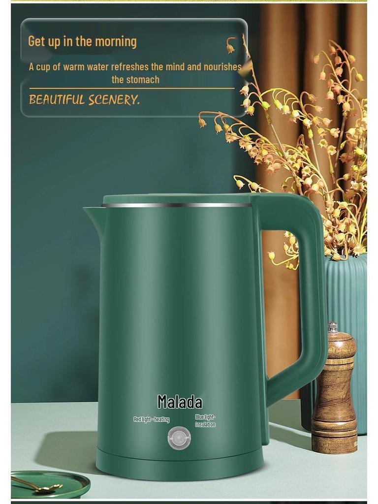 Wanlida Stainless Steel Electric Kettle, Food Grade, Hotel Use, Double Layer, Auto Power Off, Gift-Ready.