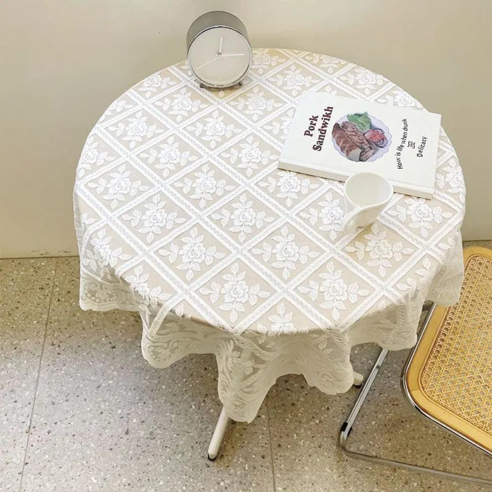 Bílý krajkový ubrus s květinovou výšivkou Domácí prachotěsný kryt Retro ubrus Domov