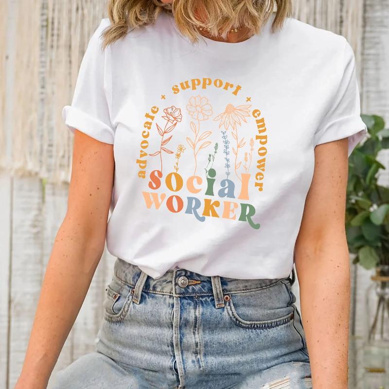 Social Worker Shirts Advocate Support Empower Women T Shirts Social Work Month Cotton Tops