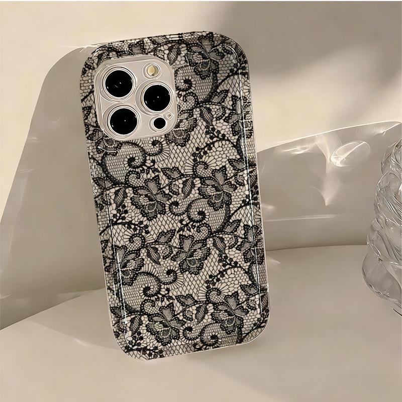 White Trendy Lace Vine Print Transparent Phone Case For iPhone 17 Pro Max Case 17 Air 16 15 14 13 12 11 17E 16E TPU Cover