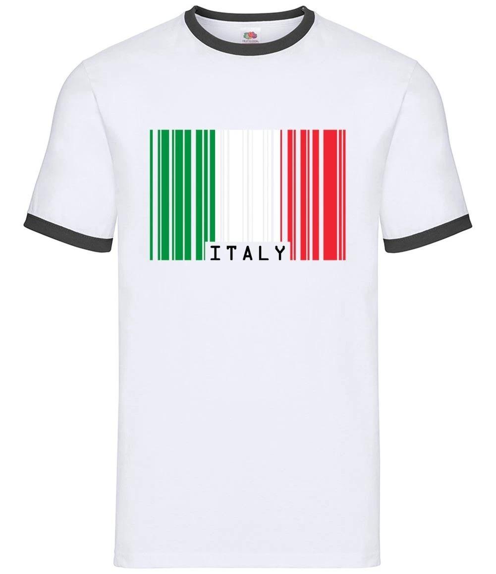 Italy Barcode Style Flag - Mens Ringer - Italian Barcodes Born Country XS