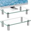 SKRYARD Monitor Desk Height 40cm 20kg Weight Keyboard Clear Tempered Set of 2 Stand, Stand, Adjustable, Wide, Capacity, Storage, Stable, Glass,