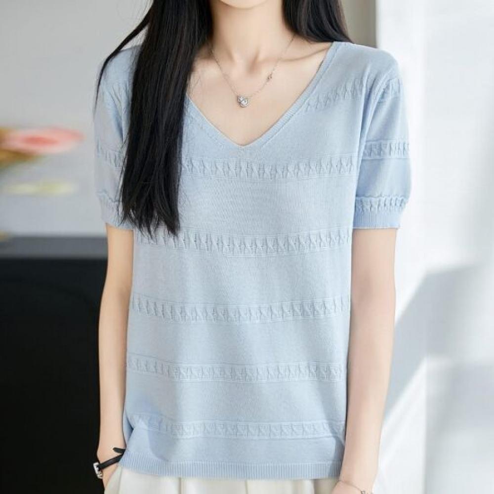 NaVaVa Women Cool Basic V Neck Short sleeVe Knit Top Nk3668